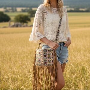 NIP RAJ Bohemian Fringe kilim Crossbody Bag